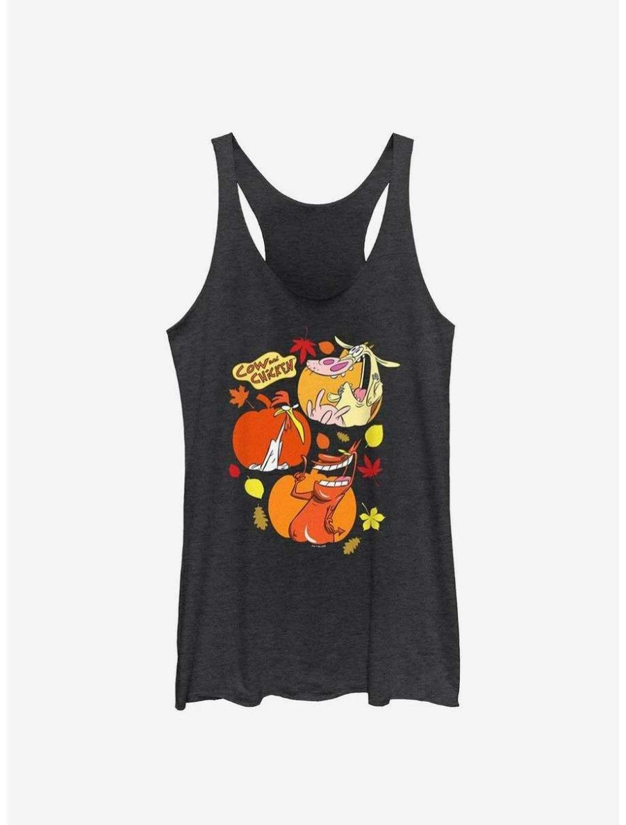 Cartoons * | Cartoons Cow And Chicken Cow And Chicken Pumpkin Portraits Womens Tank Top