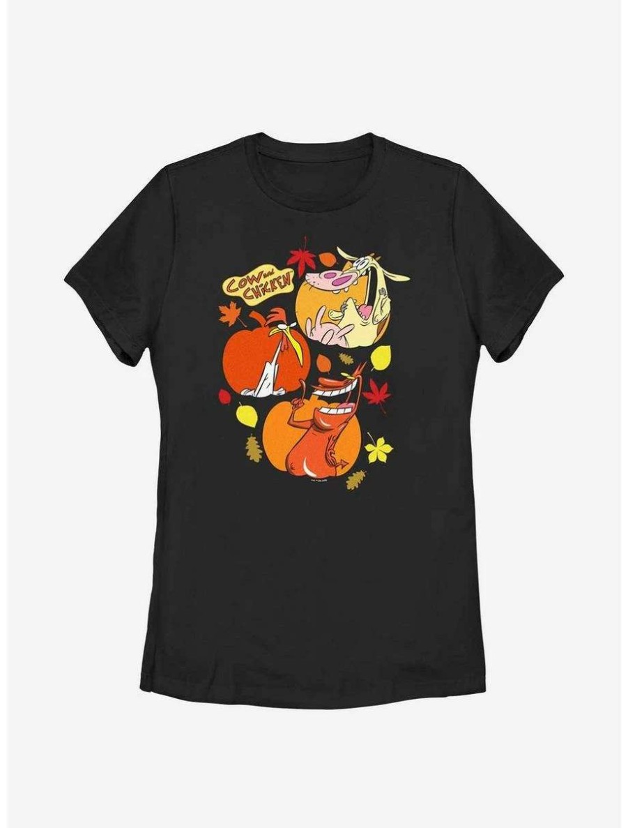 Cartoons * | Cartoons Cow And Chicken Cow And Chicken Pumpkin Portraits Womens T-Shirt